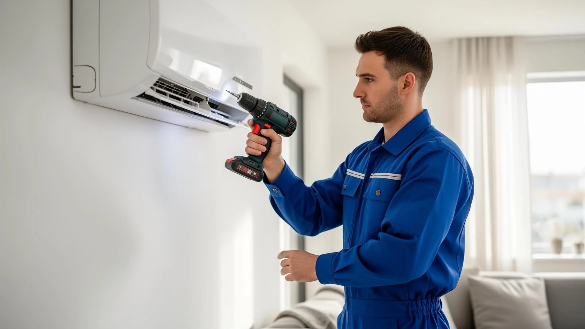 Técnico instalando ar-condicionado split em Hortolândia
